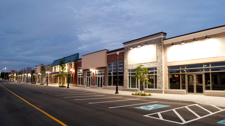 Strip mall with clean parking lot